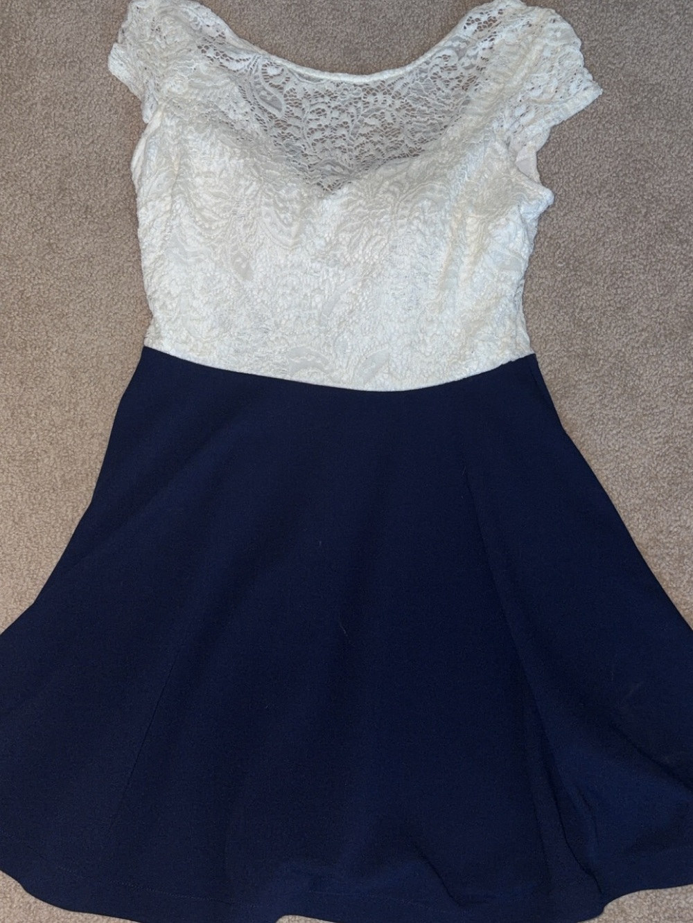 B Darlin White Lace Bodice Navy Dress